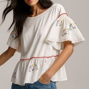 Anthropologie Embroidered Peplum Top Medium (P)‎